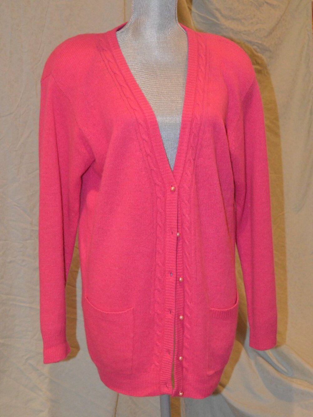 Vintage Gantos Pink Angora Lambswool Cardigan Sweater Medium